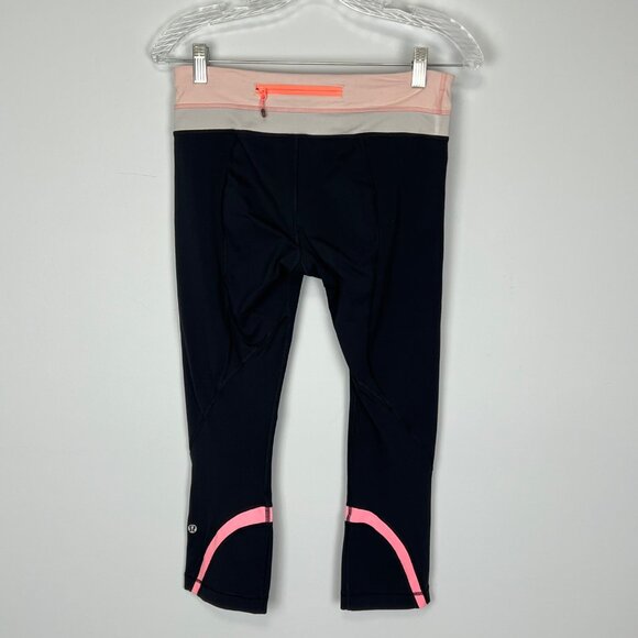 Lululemon Run Inspire Crop II Leggings Black Peach Coral Pink size 6 - Picture 5 of 11